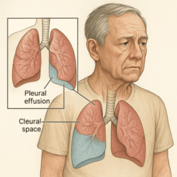 Pleural effusion showing fluid buildup around the lung