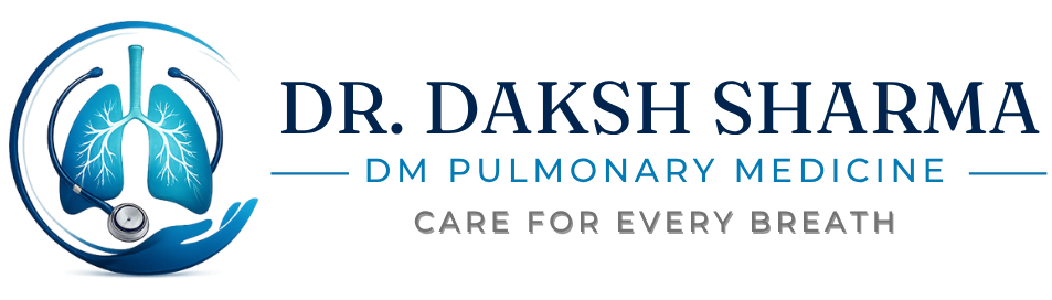 Dr. Daksh Sharma DM Pulmonary Medicine logo with lung and stethoscope symbol